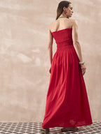 InWeave Red Solid Off Shoulder Dress | Grocsy