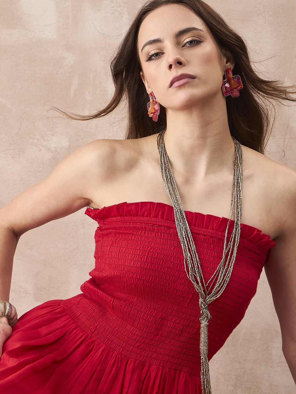 InWeave Red Solid Off Shoulder Dress | Grocsy