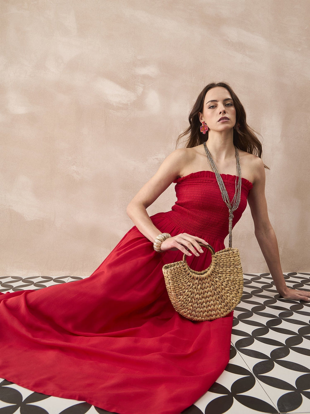 InWeave Red Solid Off Shoulder Dress | Grocsy