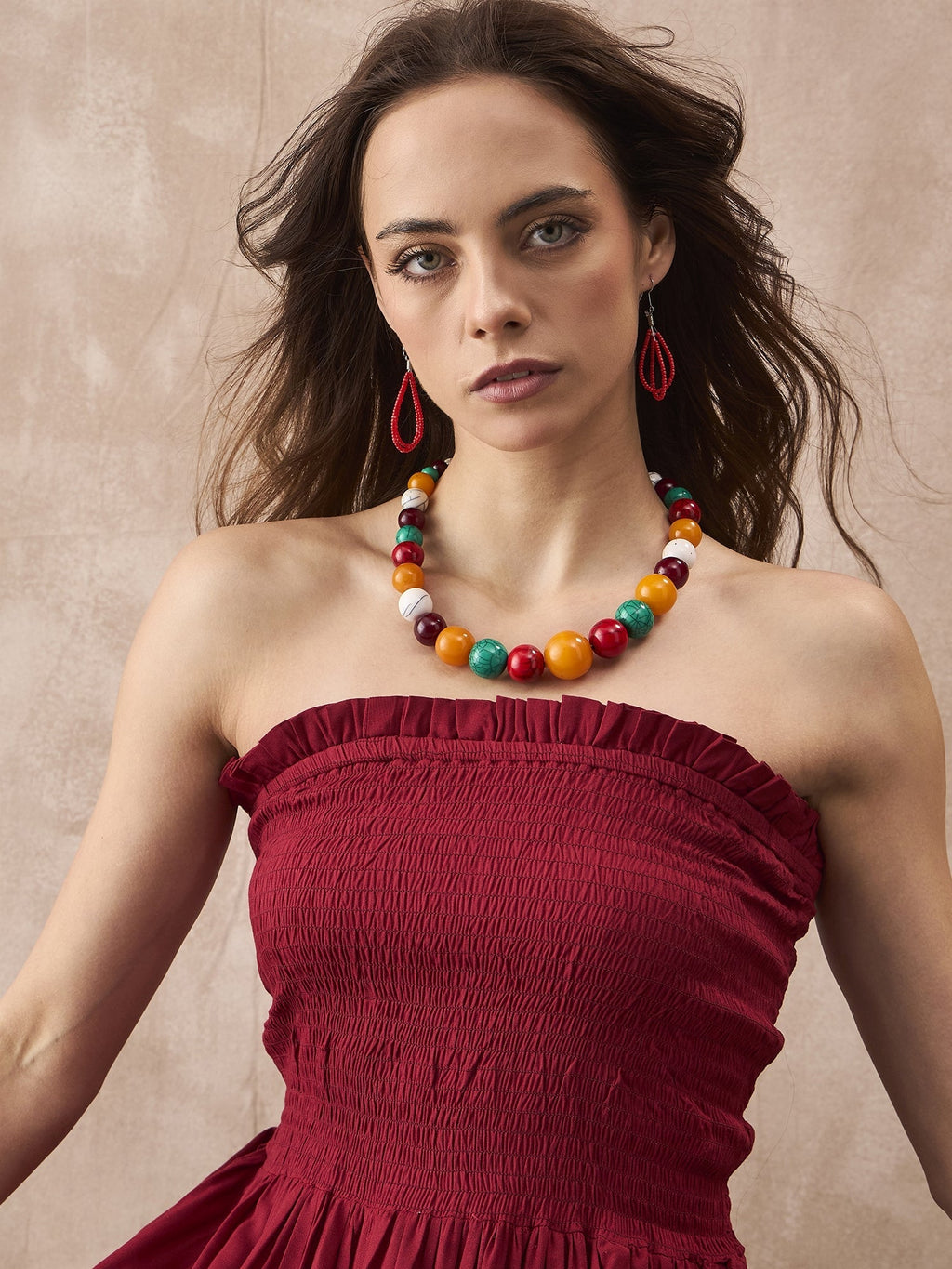InWeave Maroon Solid Off Shoulder Dress | Grocsy