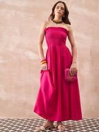 InWeave Fuchsia Solid Off Shoulder Dress | Grocsy