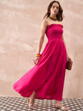 InWeave Fuchsia Solid Off Shoulder Dress | Grocsy