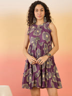 InWeave Matte Purple Beige Swril Short Dress | Grocsy