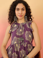 InWeave Matte Purple Beige Swril Short Dress | Grocsy