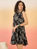 InWeave Black Beige Swril Short Dress | Grocsy