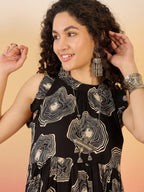 InWeave Black Beige Swril Short Dress | Grocsy