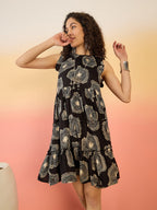 InWeave Black Beige Swril Short Dress | Grocsy