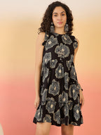 InWeave Black Beige Swril Short Dress | Grocsy