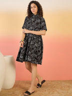 InWeave Black White Rubber Collar Dress | Grocsy