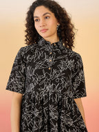 InWeave Black White Rubber Collar Dress | Grocsy