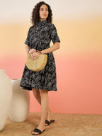 InWeave Black White Rubber Collar Dress | Grocsy