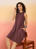 InWeave Wine Kantha R Neck W/S Dress | Grocsy