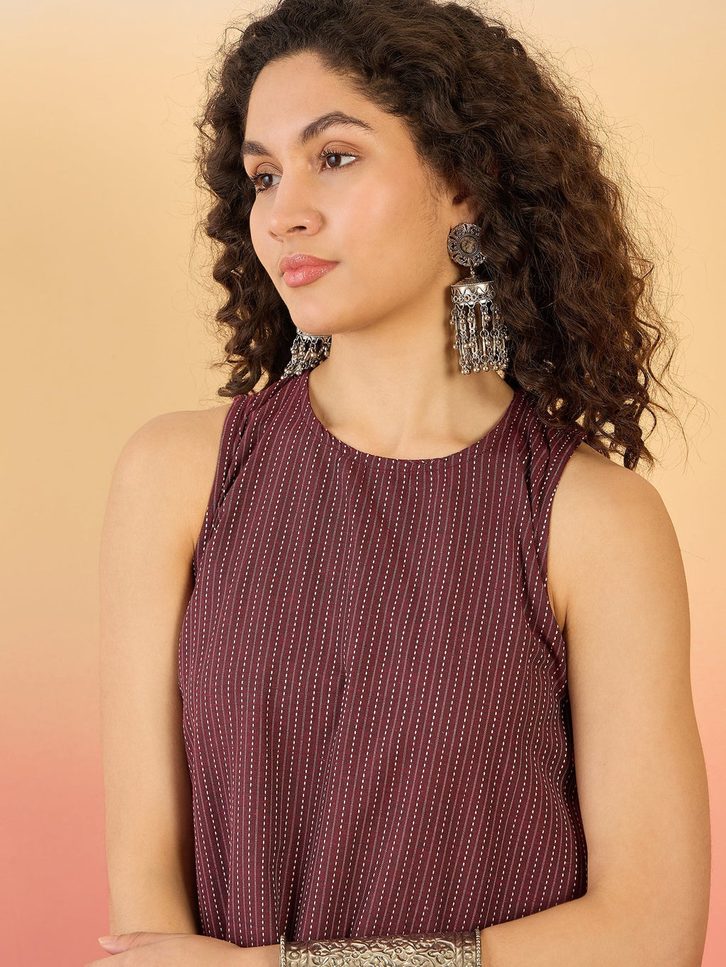 InWeave Wine Kantha R Neck W/S Dress | Grocsy