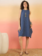 InWeave Blue Kantha R Neck W/S Dress | Grocsy