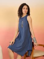 InWeave Blue Kantha R Neck W/S Dress | Grocsy
