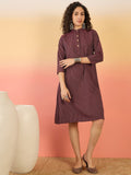 InWeave Wine Kantha Mandarin Button Dress | Grocsy