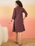 InWeave Wine Kantha Mandarin Button Dress | Grocsy