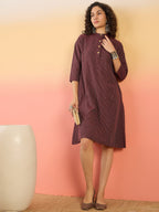 InWeave Wine Kantha Mandarin Button Dress | Grocsy