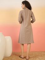 InWeave Light Brown Kantha Mandarin Button Dress | Grocsy