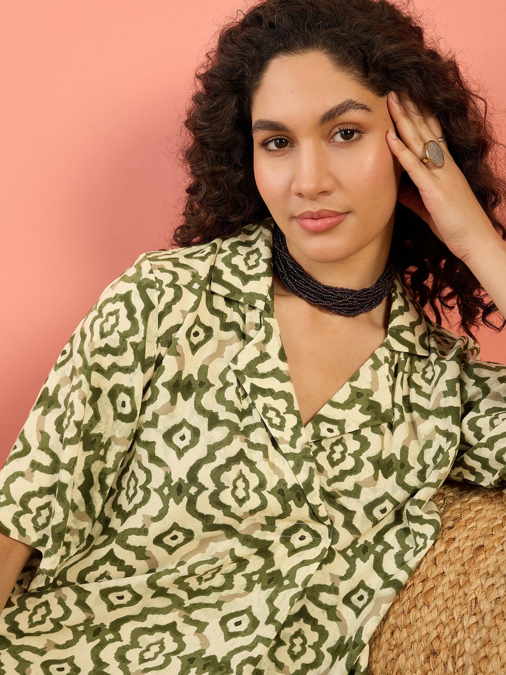 InWeave Mehandi Green Moroccan Collar Dress | Grocsy