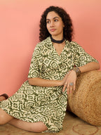 InWeave Mehandi Green Moroccan Collar Dress | Grocsy