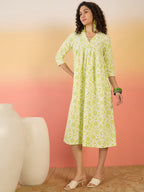 InWeave Green White Rubber Print Flared Dress | Grocsy