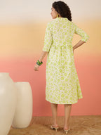 InWeave Green White Rubber Print Flared Dress | Grocsy