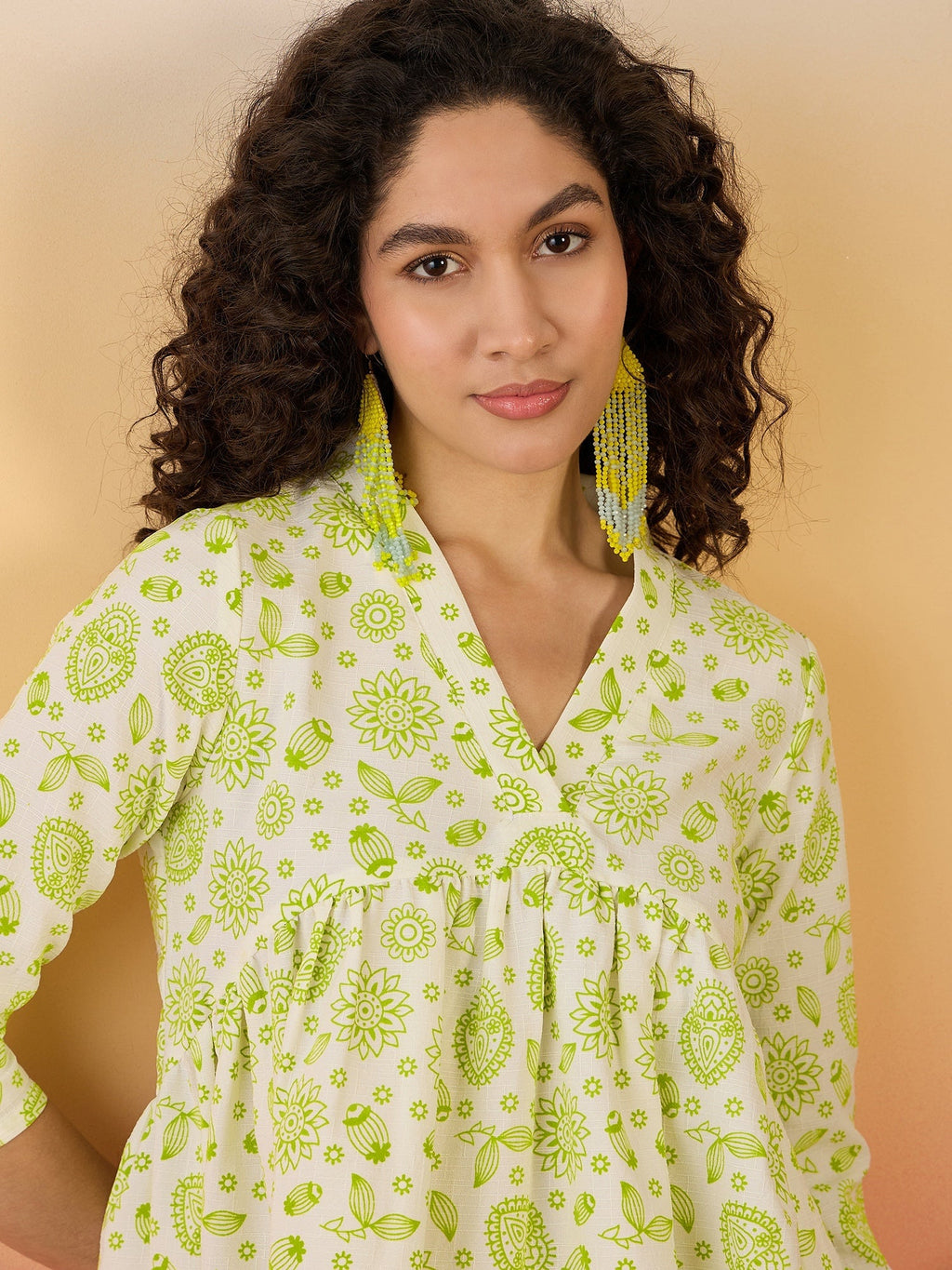 InWeave Green White Rubber Print Flared Dress | Grocsy