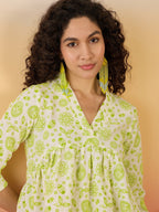 InWeave Green White Rubber Print Flared Dress | Grocsy