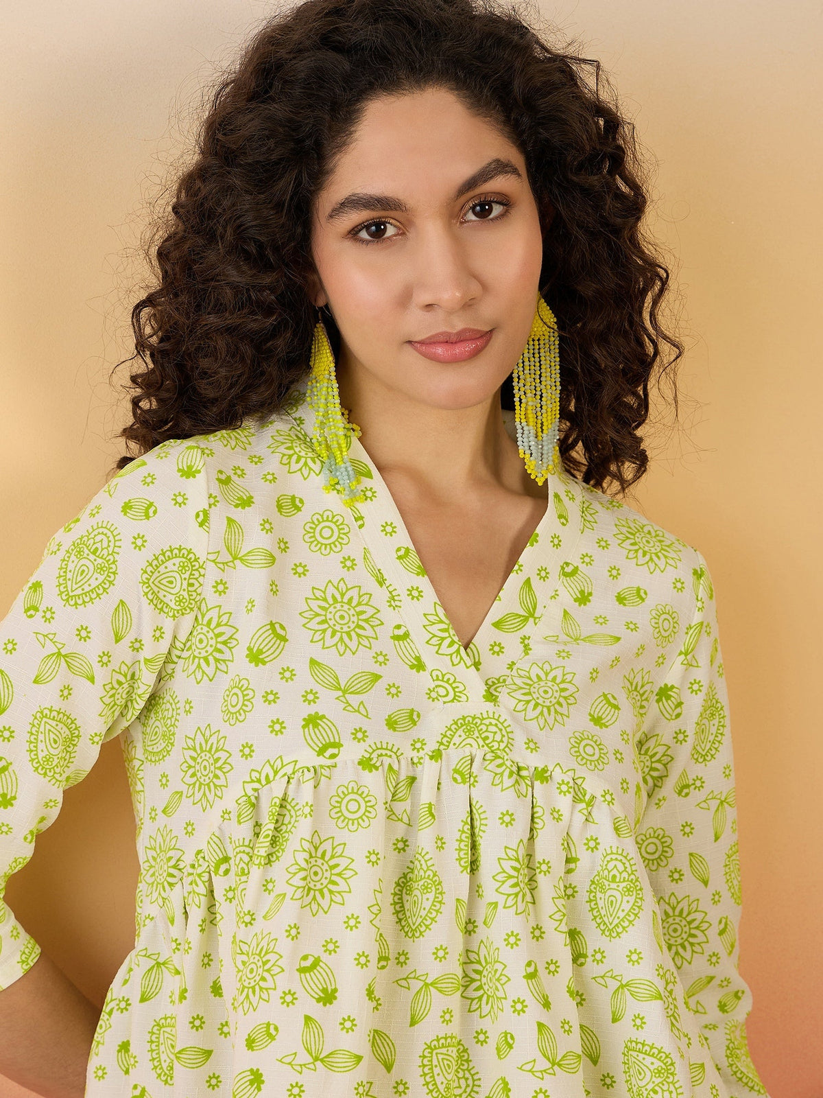 InWeave Green White Rubber Print Flared Dress | Grocsy
