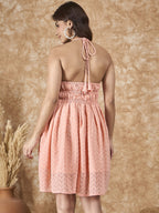 InWeave Peach Georgette Backless Dress | Grocsy