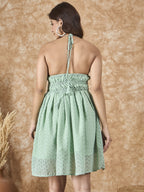 InWeave Mint Green Georgette Backless Dress | Grocsy