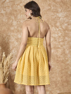 InWeave Yellow Georgette Backless Dress | Grocsy