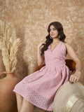 InWeave Light Pink Georgette Backless Dress | Grocsy