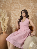 InWeave Light Pink Georgette Backless Dress | Grocsy