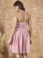InWeave Light Pink Georgette Backless Dress | Grocsy