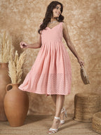 InWeave Peach Georgette Sweetheart Dress | Grocsy