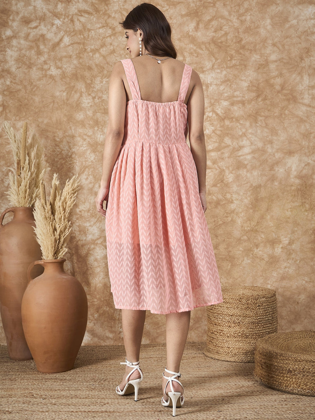 InWeave Peach Georgette Sweetheart Dress | Grocsy