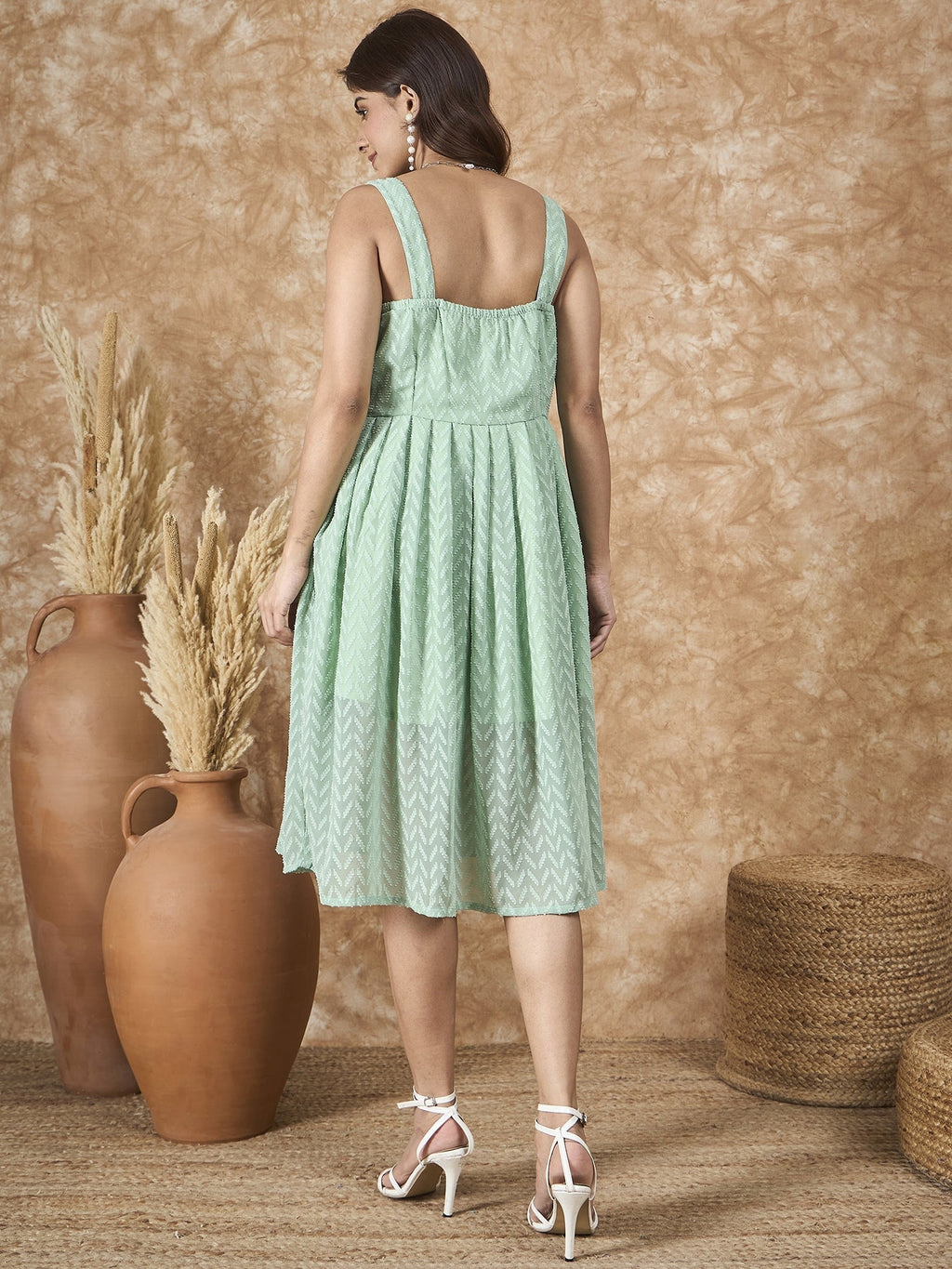 InWeave Mint Green Georgette Sweetheart Dress | Grocsy