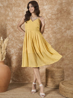 InWeave Yellow Georgette Sweetheart Dress | Grocsy