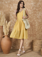 InWeave Yellow Georgette Sweetheart Dress | Grocsy