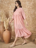 InWeave Peach Georgette R Neck Dress | Grocsy