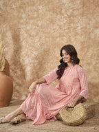 InWeave Peach Georgette R Neck Dress | Grocsy