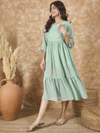 InWeave Mint Green Georgette R Neck Dress | Grocsy