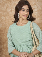 InWeave Mint Green Georgette R Neck Dress | Grocsy