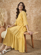 InWeave Yellow Georgette R Neck Dress | Grocsy