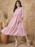 InWeave Light Pink Georgette R Neck Dress | Grocsy