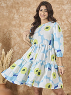 InWeave Sky Blue Big Print Short Dress | Grocsy
