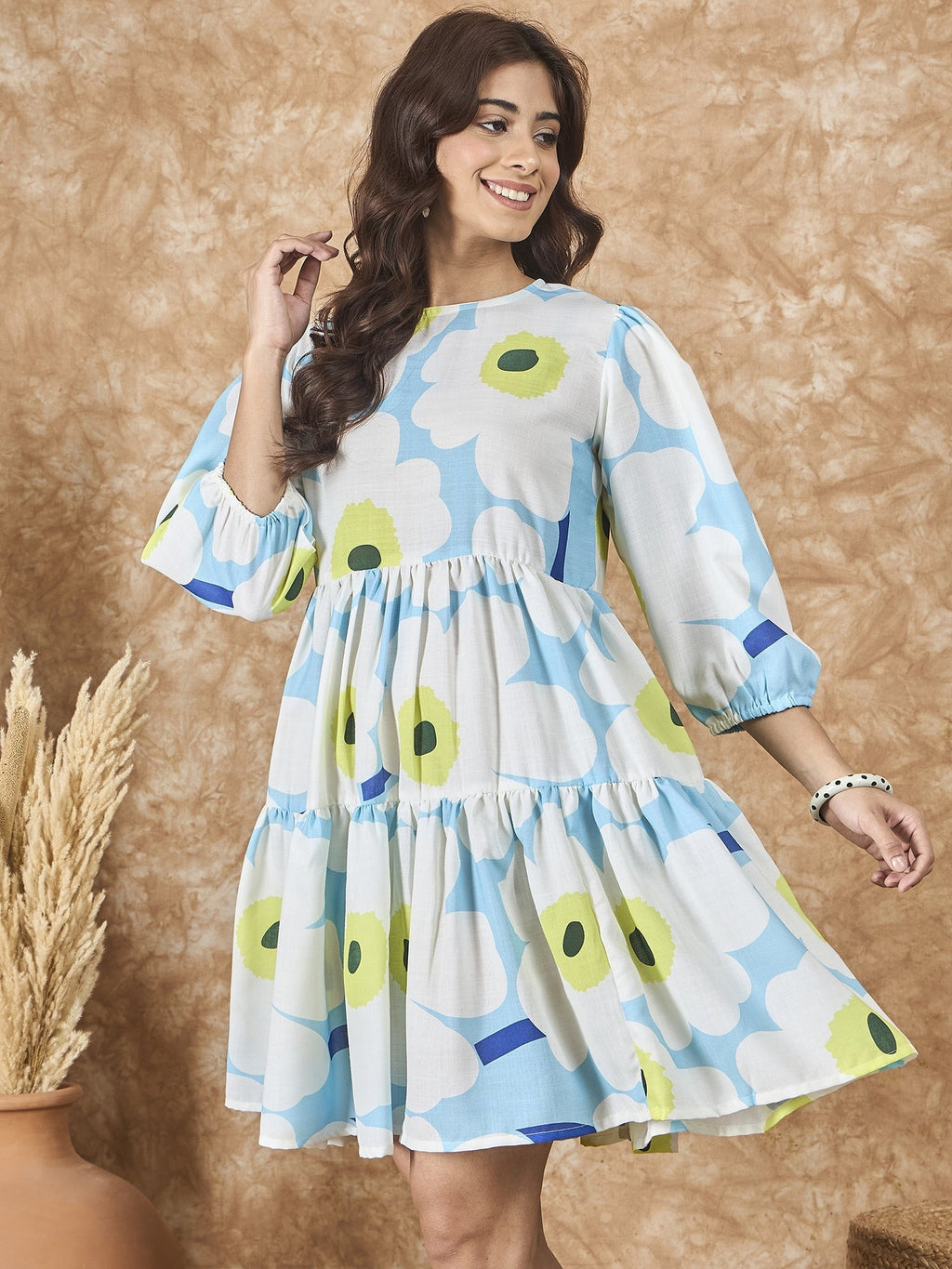 InWeave Sky Blue Big Print Short Dress | Grocsy
