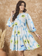 InWeave Sky Blue Big Print Short Dress | Grocsy